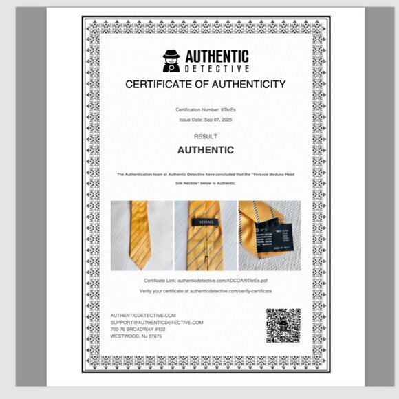 Versace Men’s Silk Tie Yellow Stripe Medusa Head Logo Made in Italy Authentic - Picture 5 of 7
